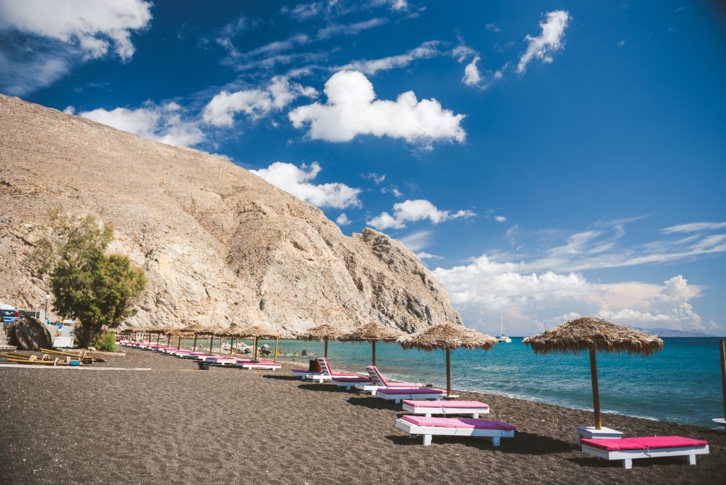 Perissa Beach in Santorini Greece