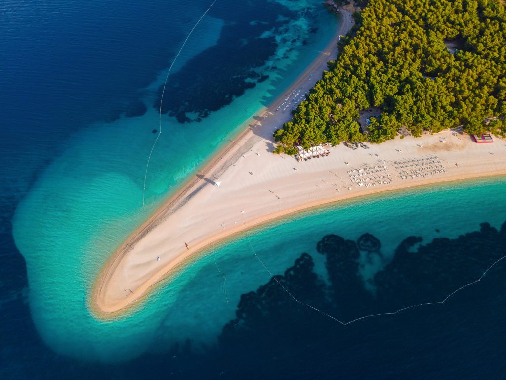 Zlatni rat beach on Adriatic sea, Bol, Brac island, Croatia. Summer vacation resort